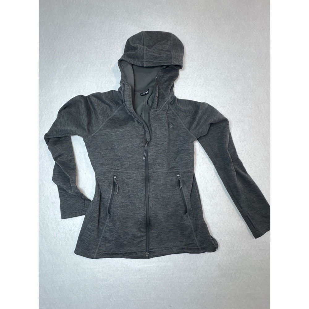 The North Face Womens Full Zip Hoodie Charcoal Heather Gray Thumbholes Small
